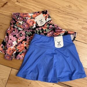 Xersion Floral Multicolor and Solid Blue Skorts